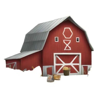 barn on a farm with a yard sale sticker