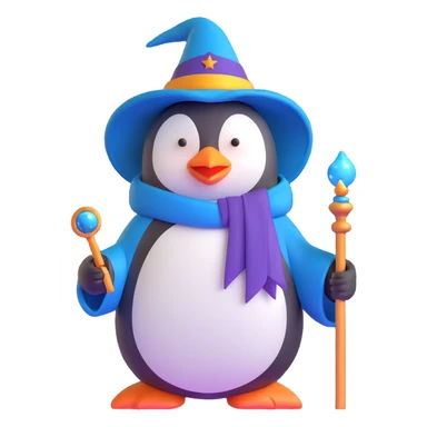 penguin wizard with magic staff and wizard robe sticker