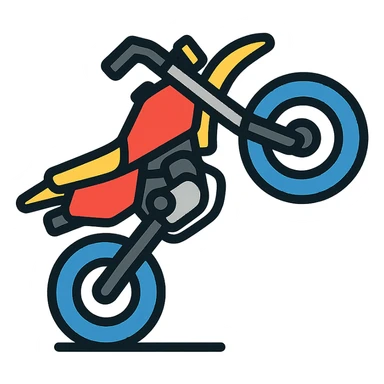 supermotard motorcycle performing a wheelie, colored icon sticker