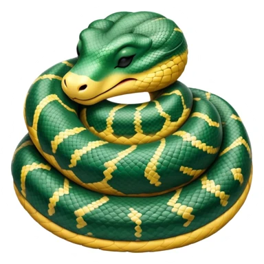 Meme-Worthy cute Sleeping Anaconda Portrait Emoji, Body coiled in a relaxed, peaceful slumber with a contented expression and softly closed eyes, showcasing intricately patterned scales and a serene demeanor, Simplified yet hilariously adorable features, highly detailed, glowing with a soft, drowsy jungle light, high shine, relaxed and utterly lovable, stylized with an air of playful laziness, bright and heartwarming, soft glowing outline, capturing the essence of a sleeping serpent that feels destined to become the next viral sensation of adorable rest! sticker