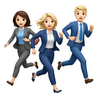 a female co-worker running and other co-workers chasing her sticker
