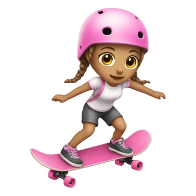 little girl white, brown hair with braids, with pink helmet skateboarding sticker