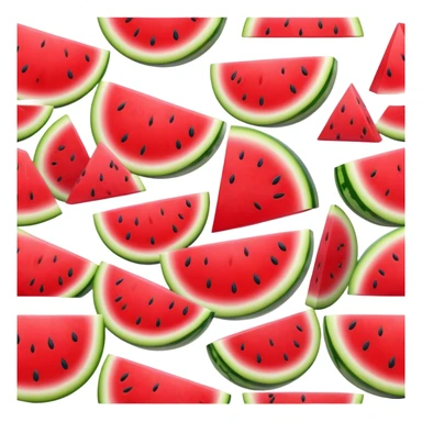 Cinematic juicy watermelon, thick slices revealing vibrant red interior, glossy and glistening with tiny black seeds, fresh and refreshing, soft glowing background, summer vibes. sticker