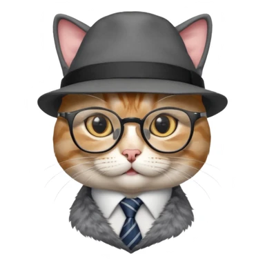 half body cat with ties and opticals and  hat sticker