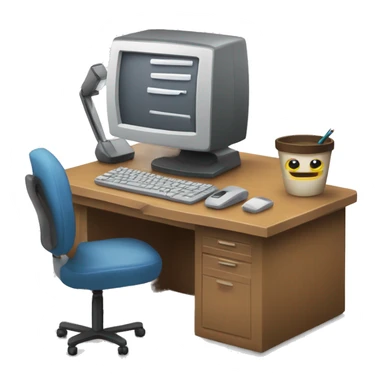 computadora en escriorio con un cuaderno y lapicera sticker