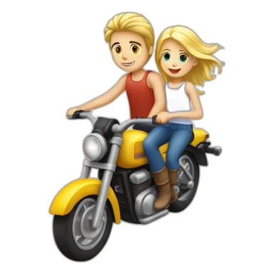 Garçon blond + fille blonde à l'arrière sur une moto duccati sticker