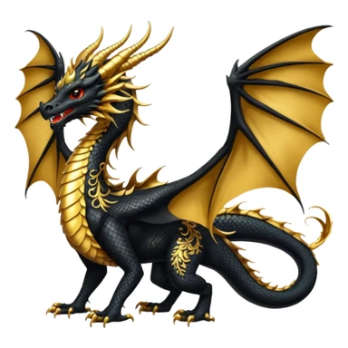a golden dragon with two legs and two wings and one tail and black wings sticker