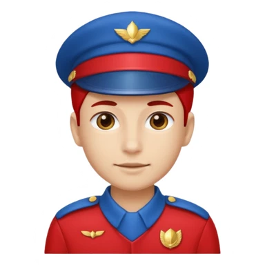 Vendeur comptoir habiller en rouge portant une casquette bleueu sticker