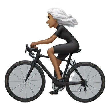 Roadcycling black bike, white cyclist wearing black clothes woman grey hair sticker