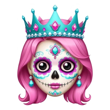 Girly Sugar Skull with a pink and teal Crown with Glitter gems sticker