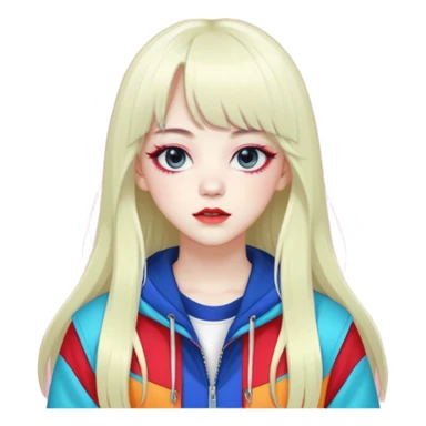  portrait-of-a-devil-k-pop-idol,-wearing-a-stylish-streetwear-outfit-with-layered-colorful-clothing,-long-hair-with-bangs,-makeup,- sticker