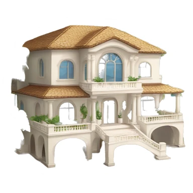 A luxurious beach mansion. Surrounded by palm trees. Located on a pristine white sand beach. The mansion should look grand and opulent, with large windows and possibly a balcony or terrace. sticker