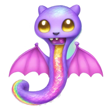Kawaii rainbow pastel bedazzled serpent with neon bat wings  sticker