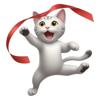 cat chasing long ribbon sticker