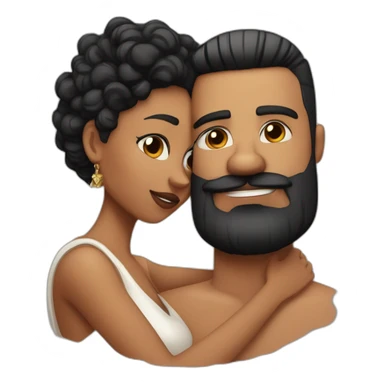 White latino man with shaved black hair and skin fade haircut , detailed moustache and beard, cuddling his black woman Wife  with super straight black hair and big earrings sticker