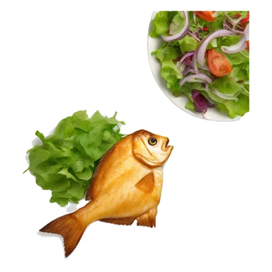 “Fried fish on a plate with fresh salad on the side.” sticker
