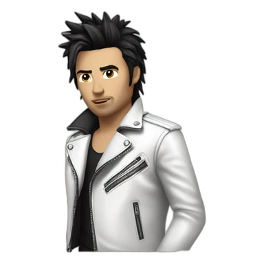 Punk male with white leather jacket with dark hair sticker