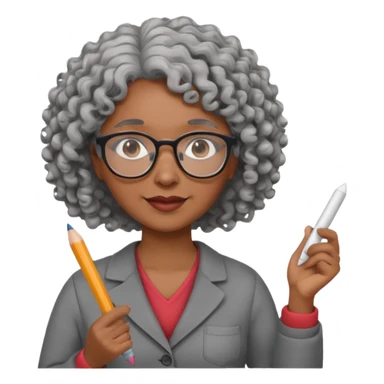 woman teacher, brown skin, curly hair, old, wearing glasses, hold chalk on hand sticker