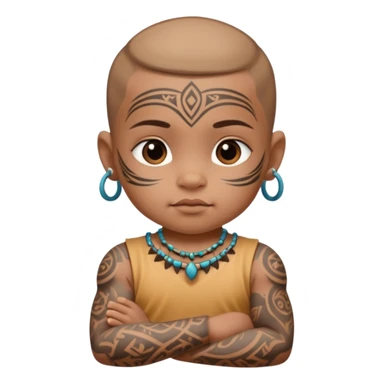 tatooed baby on neck and face, tribal ancient, half body sticker
