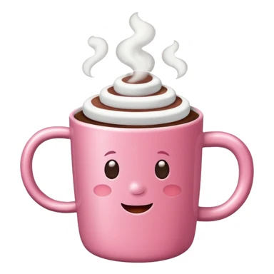 A pink coffee cup with hot chocolate and marshmallows with steam coming out sticker