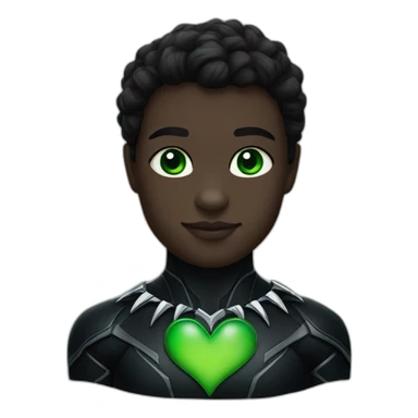 make an emoji of a black panther with green eyes, with a green heart sticker