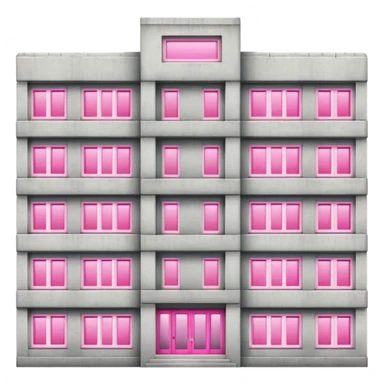 Soviet-style concrete apartment block with many normal windows and a single pink illuminated window sticker