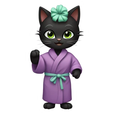 Black cat wearing bathrobe with green face mask and hair in curlers  sticker
