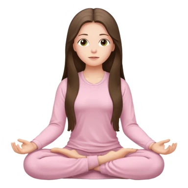 pretty white brunette teen long hair with hazel eyes in light pink meditating sticker