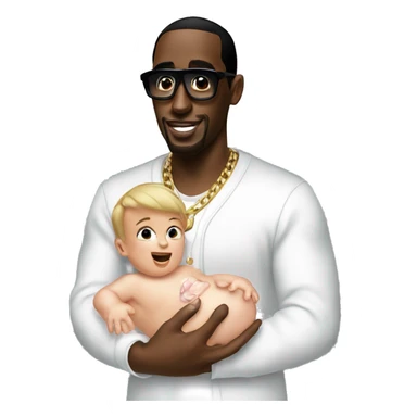 P diddy with baby oil and holding a baby sticker
