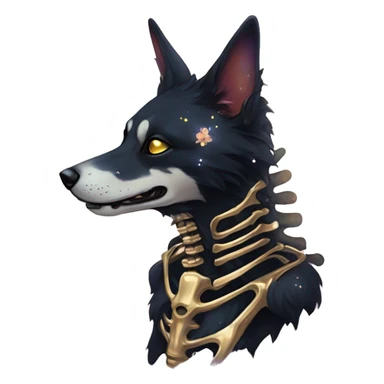 Black iridescent dog fox zombie skeleton gold mechanical nebula galaxy stars flowers fairy lights vintage sticker