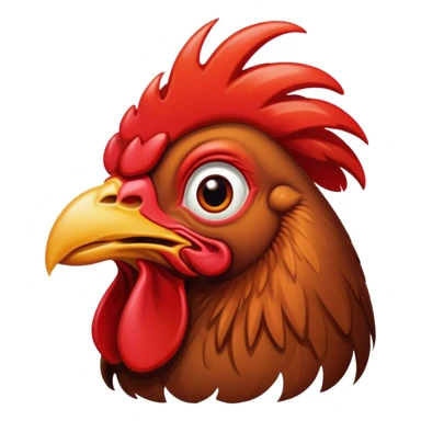 Cinematic Comical Brown Rooster Portrait Emoji, Head tilted dramatically with an exaggeratedly amused expression, featuring a striking, glossy brown plumage with a bold red comb, wide, expressive warm eyes filled with playful disbelief, Simplified yet hilariously expressive features, highly detailed, glowing with a slightly sassy glow, high shine, dramatic yet playful, stylized with an air of cheeky mischief, bright and endearing, soft glowing outline, capturing the essence of a spirited and over-the-top rooster, so meme-worthy it feels like it could crow its way into internet fame instantly! sticker