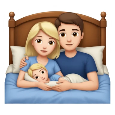A woman and a young man are lying in bed and cuddling with each other. sticker
