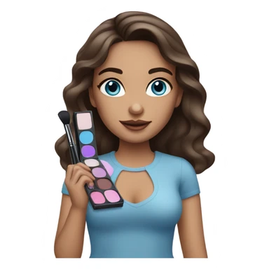 Brunett white girl with blue eyes and makeup kit sticker