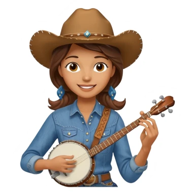 banjo-playing woman cowboy sticker