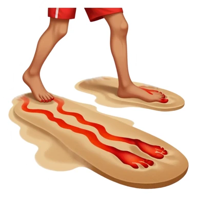 bare foot stepping on extremely hot beach sand with red pain marks and steam rising from the sand sticker