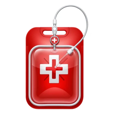 IV bag with blood and a medical cross sticker