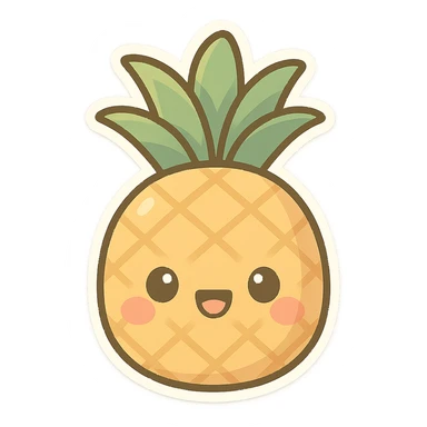 chibi sticker-style pineapple, cute and exaggerated sticker