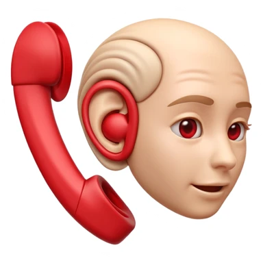 3D iPhone style emoji of a human ear with a “no sound” or “muted” symbol, realistic ear texture, red crossed line over sound waves, isolated on white background, soft shadows, high detail, playful and cute. sticker