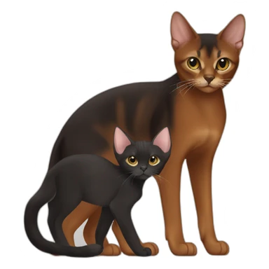 Dark red Abyssinian cat and black kitten with small white speck sticker
