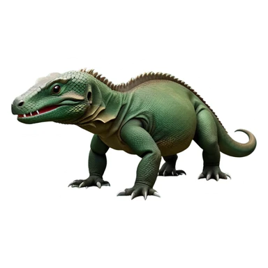 cinematic-komodo-dragon-realistic-full-body-standing on all fours-emoji,-massive-scaled-body-poised-with-quiet-power,-rough-textured-skin-dark-green-and-dark brown, black,-head-tilted-dramatically,-long-forked-tongue-flicking-out,-simplified-yet-realistic-focused-features,-highly-detailed,-glowing-with-an-almost-sarcastic-glow

 sticker