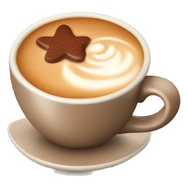 Cappuccino in a beige cup with speckled cocoa sticker