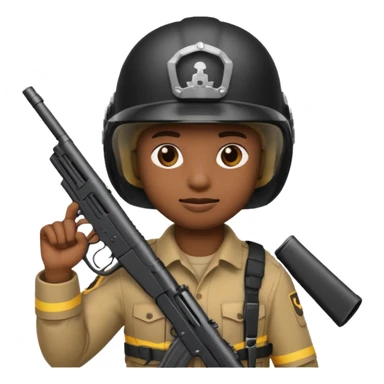 create a emoji of a rookie holding a gun and wearing a helmet, it should be in a dark black with no color . sticker
