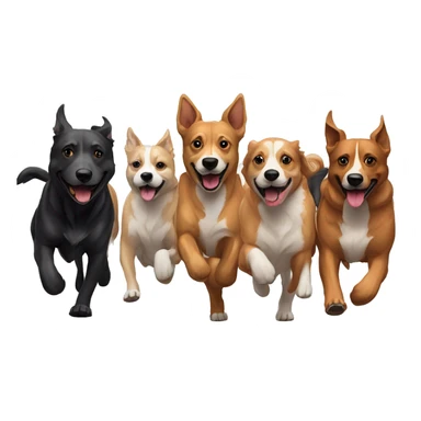 Pack of different breed dogs running in a line  sticker