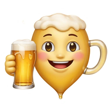 it should be a laughing emoji pointing forward and crying with laughter with a glass of beer in his other hand sticker