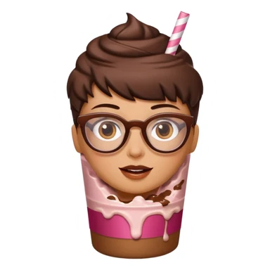 chocolate milkshake in a take-out cup with glassess and long lashes sticker