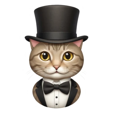 Grey tabby cat in top hat and bow tie sticker