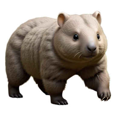 cinematic-stout wombat-realistic-fluffy full-body-waddling-emoji,-stout-muscular-frame-covered-in-coarse-brown-fur,-short-powerful-legs-trotting-determinedly-through-bushland,-round-dark-eyes-filled-with-calm-confidence,-tiny-rounded-ears-twitching-slightly,-strong-digging-claws-visible-on-sturdy-paws,-simplified-yet-realistic-focused-features,-highly-detailed,-glowing-with-a-subtle-earthy-glow sticker