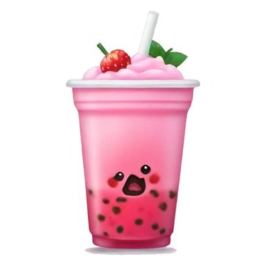 Pink Boba tea, strawberry sticker