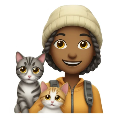 smiling girl in outdoor outfit with 2 cats sticker