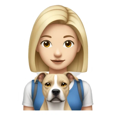 Blonde girl with a gray Staffordshire terrier that has a thin white line between its eyes; she has blue eyes and shoulder-length hair  sticker